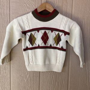 Vintage 80s Knit Cardigan Sweater Argyle Fisherman Tow Away Zone Size 3